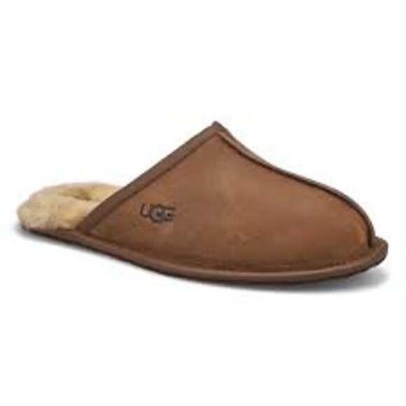 UGG Shoes - UGG Scuff Men's Sheep Skin Suede Slip On Brown Slippers Size 10